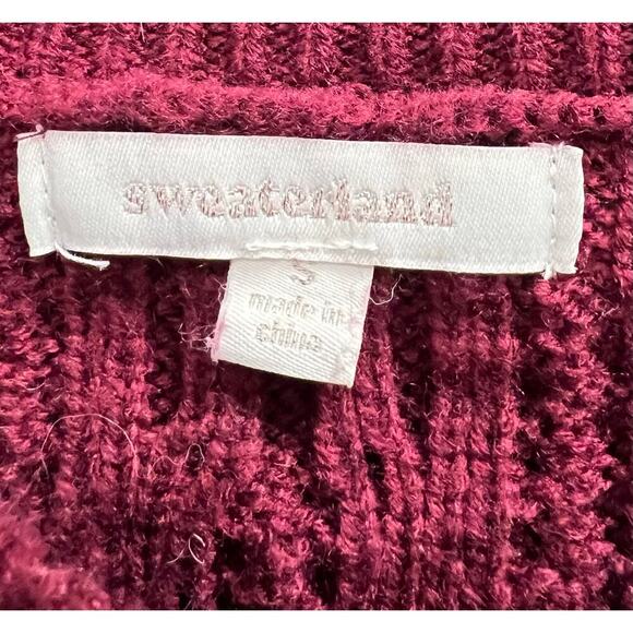 Burgundy red Whimsigoth festival lace sleeve cable knit oversized sweater Sz S - Picture 4 of 9